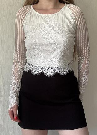 Мережевна блуза missguided / біла мережевна блузка / блуза / укорочена блузка з мереживом