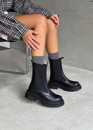 Натуральная кожа, трендовые черные женские деми челси