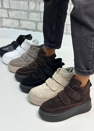 Ботинки на платформе на липучках натуральная кожа замша 36-41 деми