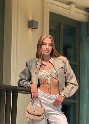 Куртка кожаная серая светлая короткая