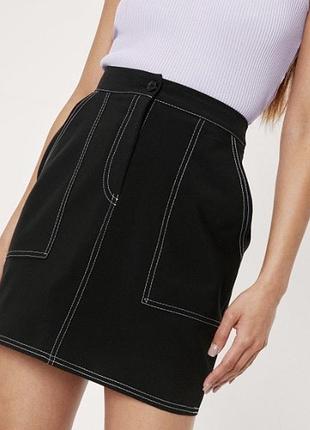 Юбка юбка черная белая строчка мини меди