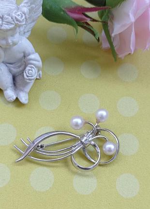 Брошка с жемчугом sterling