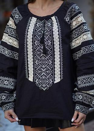 Жіноча чорна вишиванка ♥️ чорна вишита блуза ♥️ вишиванка жіноча батал