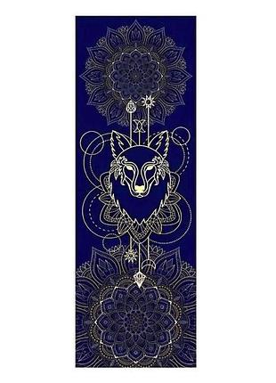 Рушник із темно-синьої мікрофібри wolf mandala midnight amber 185x63 для фітнесу та відпочинку.
