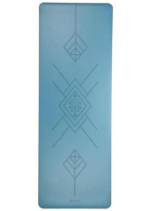 Килимок для фітнесу з каучуку bodhi phoenix tribalign, блакитний, розміри 185x66x0.5 см.