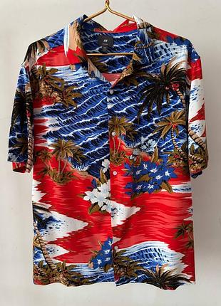 Шикарна гавайська сорочка h & m червоного кольору , розмiр   l - xl