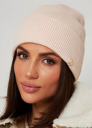 Шапка женская демисезонная с отворотом орбит лен