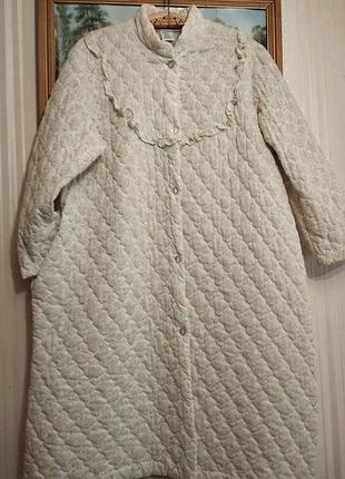 Винтаж стёганый миди халат принт, 1 карман