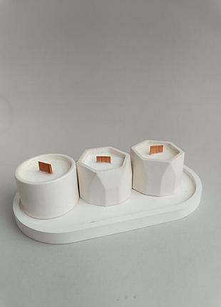 Свечи из натурального соевого воска в гипсовом кашпо