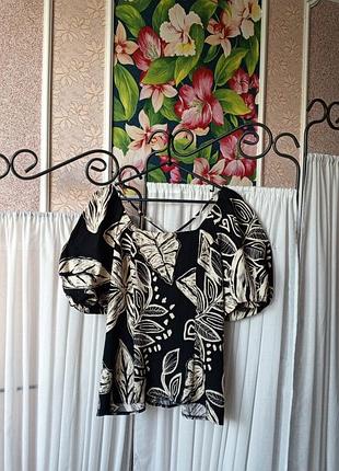 Стильна блуза з об'ємними рукавами в принт листя tu woman.