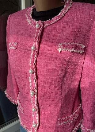 Жакет твід під шанель фуксія укорочений блейзер