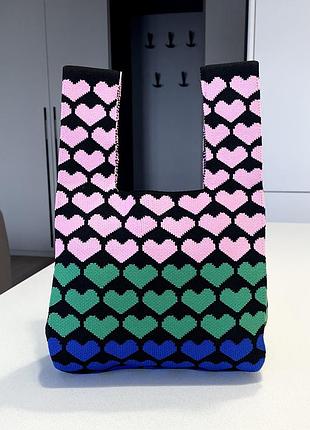 Тренд стильная женская вязаная текстильная сумка шоппер графический принт абстракция