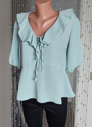 Шикарная мятная блузка ххл с оборкой завязками распродажа