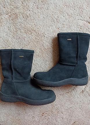 Сапоги замшевые сапожки зимние женские на танкетке черные р.37