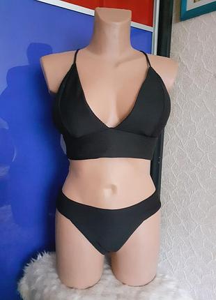 Черный комбинированный купальник топ рубчик 85d