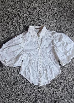 Блуза рубашка біла с рукавами воланами, розмір s
