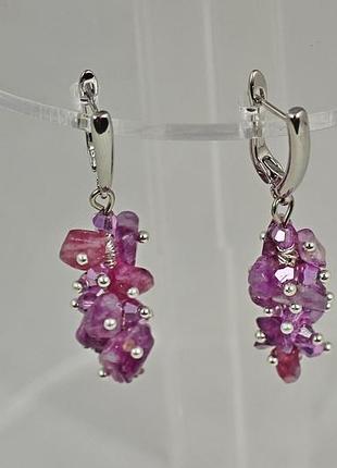 Сережки no name підвіски гроно турмалін з чеським склом 4,7 см сріблясті