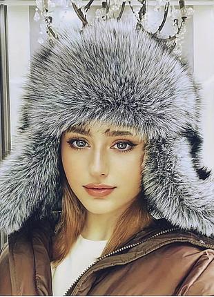 Теплая шапка ушанка натуральный мех, натуральная кожа