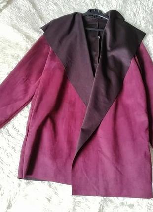 Пальто кардиган матеріал схожий на замшу без пояса з боків кишені