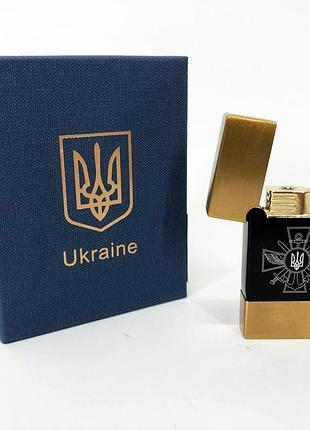 Зажигалка газовая украина (подарка, турбо пламя) hl-393-1. цвет: золото