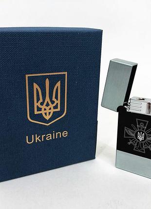 Зажигалка газовая украина (подарка, турбо пламя) hl-393-1. цвет: серебро
