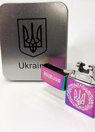 Дугова електроімпульсна запальничка usb україна металева коробка hl-447. колір: хамелеон