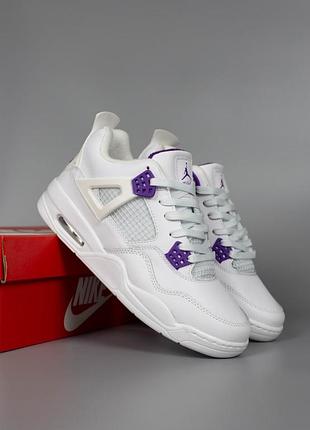 Жіночі високі кросіки на хутрі зимові найк білі nike air jordan 4 retro fleece white violet