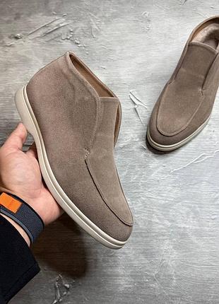 Мужские ботинки с мехом лоферы туфли зимние