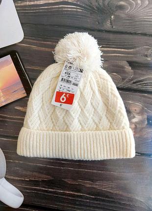 Детская вязаная шапка с помпоном на флисе kiabi (франция)