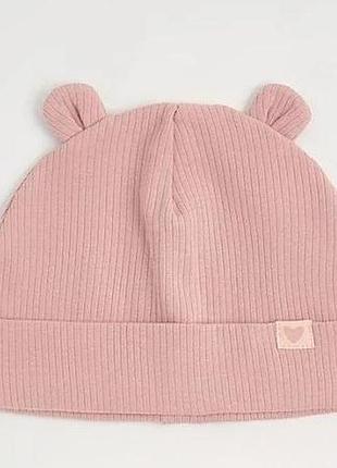 Трикотажная шапка бини с ушками для девочки