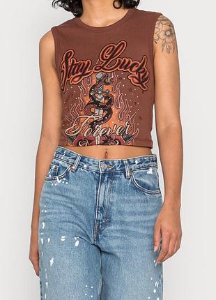 Майка укорочена коричнева стрейчова бавовняна