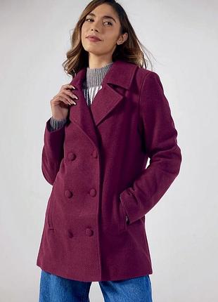 Батал!! брендовое пальто шерсть/вискоза полиэстр в насыщенном ягодном цвете!!!!