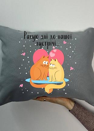 Подушка с принтом габардиновая котики, серая 35х45 (1807)