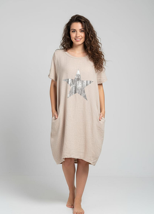 Платье летнее комбинированное оверсайз лен + хлопок