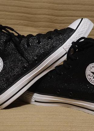 Эффектные высокие фирменные кеды из натуральной кожи черного цвета converse all star 39 р.