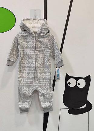 Теплый флисовый ромпер картерс комбинезон с капюшоном для новорожденного