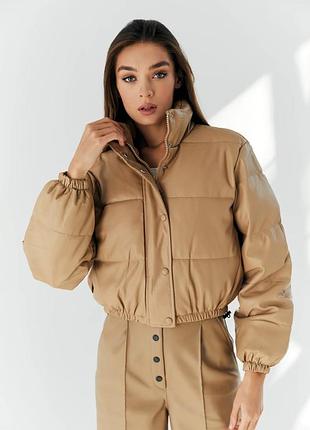 Куртка з еко шкіри пуффер zara