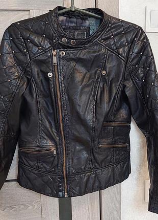 Женская черная кожаная косуха, куртка: байкерская куртка firetrap(размер s)
