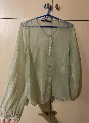 Блуза кофтинка  прозора напівпрозора елегантна з об’ємними рукавами з парчі zara m