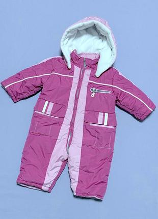 Детский теплый комбинезон для младенца 3-6 месяц 74 см для девочки розовый зимний