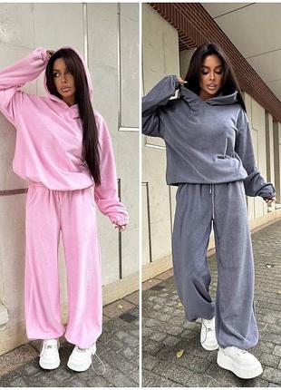 Костюмчик з м’якого двохстороннього флісу⚜️ оверсайз, спортивний костюм брючний, худі з капюшоном, широкі джоггери