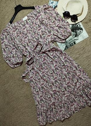 Шикарное цветочное платье миди с поясом и рукавами-фонариками/платье/сарафан
