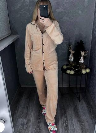 Тепла велюрова брючна піжама