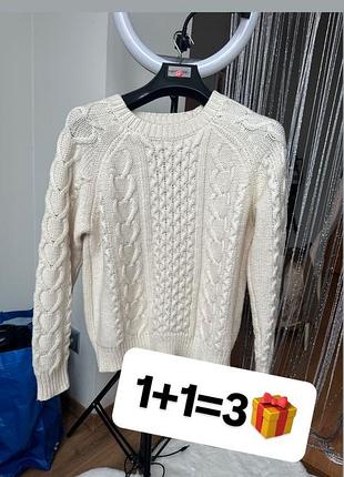 Білий светр з гарною в’язкою 🤍 класичний, теплий, базовий | 1+1=3 🎁