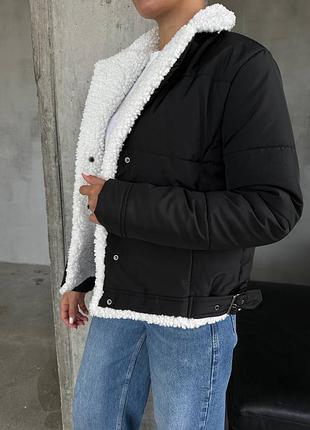 До -15 ❄ зимняя теплая стеганая куртка дубленка утеплена силиконом с воротом меховым тедди