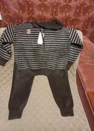 Теплый кашемир/антора костюм зепка с капюшоном + штаны на манжетах л-хл