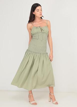 2+1=4 стильное натуральное платье-миди хаки asos, размер 44 - 46