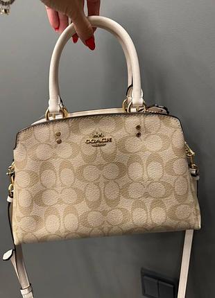 Сумка coach lillie carryall in signature canvas handbag монограмна оригінал з короткою ручкою та на довгому ремінці