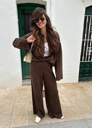 Вязаный теплый костюм шерсть кардиган и брюки штаны