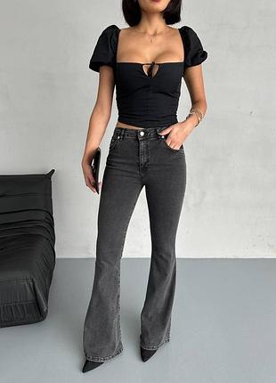 Жіночі джинси кльош графіт на високій посадці